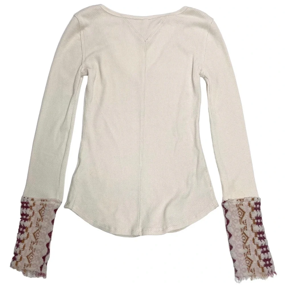 FREE People We the Free Art school cuff V-Neck Thermal Shirt Cream Sz M